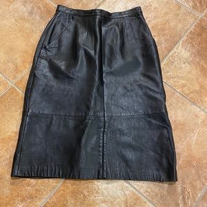 Genuine leather midi skirt